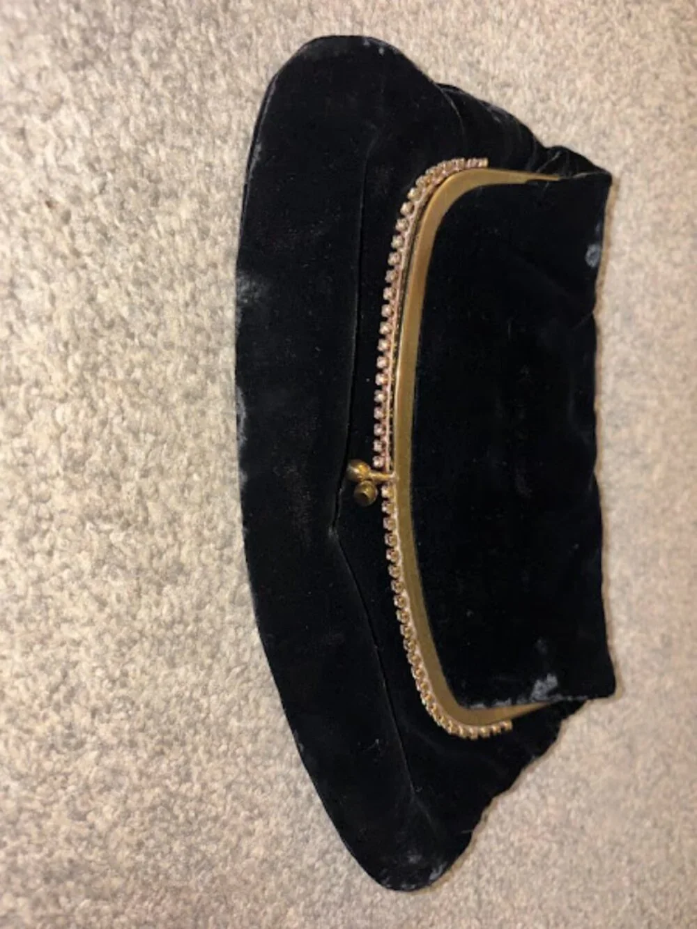 Vintage Garay Black Velvet Folding Clutch Purse, Kiss Lock Rhinestone Trim